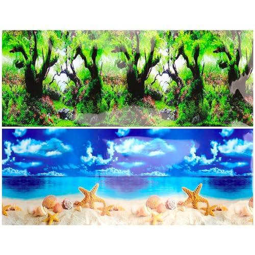 Lainrrew Aquarium-Hintergrundposter HD, doppelseitige Wasserpflanzen und Aquarium-Landschaft, 40,6 x 101,6 cm, lebendiges Meeresleben, wasserdichte Landschaft, einfach zu installieren, langlebige von Lainrrew