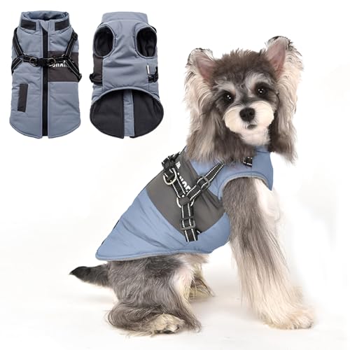 Lairle Hundemantel mit Geschirr, wasserdichter Hundemantel, Winterjacke, Hundemantel, kleine Hunde, 2-in-1-Hundemantel mit eingebautem, reflektierendem und verstellbarem Geschirr für kleine, von Lairle