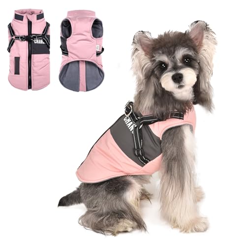 Lairle Hundemantel Winter Hundejacke Welpen Mäntel Kleine Hundegeschirr Hundemäntel mit Reflektierendem Geschirr für Kleine Mittlere Hunde (S, Rosa) von Lairle