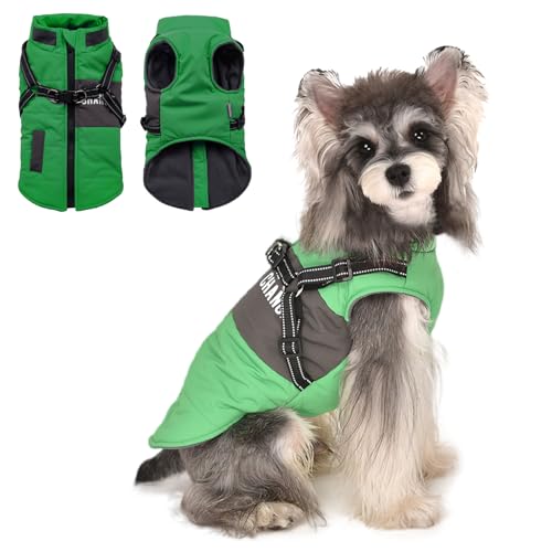 Lairle Hundemantel Winter Hundejacke Welpenmäntel kleines Hundegeschirr Hundemäntel mit reflektierendem Geschirr für kleine mittelgroße Hunde (Grün, XXL) von Lairle