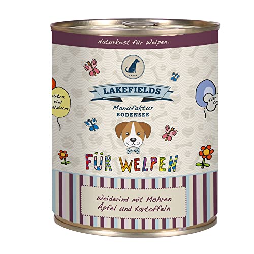 LAKEFIELDS MANUFAKTUR - Premium Welpenfutter Nass - Rind 61%, getreidefreies Hundefutter für Welpen, Dosenfleisch-Menü mit Rindfleisch, Äpfeln, Zucchini & Karotten, schonend gegart, 6 x 800g von Lakefields