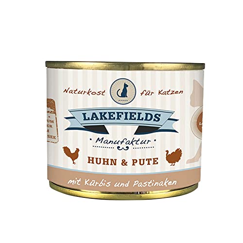 LAKEFIELDS MANUFAKTUR - Premium Katzenfutter nass, Huhn & Pute 90%, Katzenfutter ohne Getreide und Zucker, Alleinfutter Menü mit Kürbis & Pastinaken, 1 x 200g von Lakefields