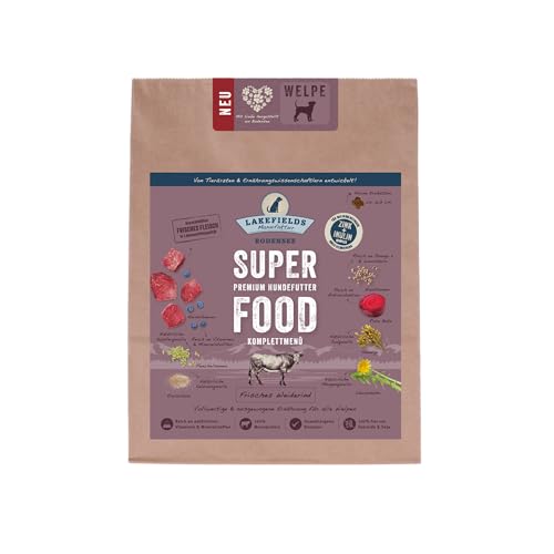 LAKEFIELDS MANUFAKTUR - SUPER Food - Premium Welpenfutter trocken, Weiderind 60%, getreidefreies Hundefutter für Welpen, Alleinfutter mit Rindfleisch, Heidelbeeren & Roter Beete, 1 x 1kg von Lakefields