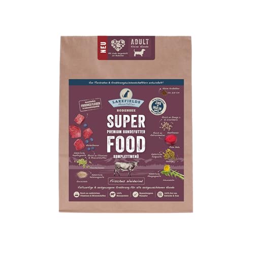 LAKEFIELDS MANUFAKTUR - SUPER Food - Premium Hundefutter trocken, Weiderind 60%, getreidefreies Trockenfutter für kleine ausgewachsene Hunde, Alleinfutter mit Rindfleisch & Roter Beete, 1 x 1kg von Lakefields