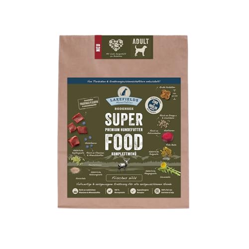 LAKEFIELDS MANUFAKTUR - SUPERFOOD - Premium Hundefutter trocken, Wild 61%, getreidefreies Trockenfutter für ausgewachsene Hunde, Alleinfutter mit Wildfleisch, Hanfsamen & Roter Beete, 1 x 1kg von Lakefields