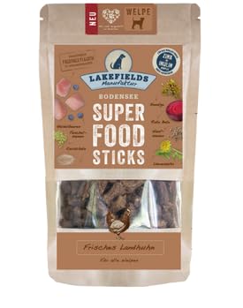 LAKEFIELDS MANUFAKTUR - SUPERFOOD - Premium Hunde Sticks vom Landhuhn für Welpen, nährstoffreiche Hunde leckerlis, gesund & getreidefrei, Hunde Snacks mit Hühnerfleisch 61,5% & Roter Beete, 1 x 130 g von Lakefields