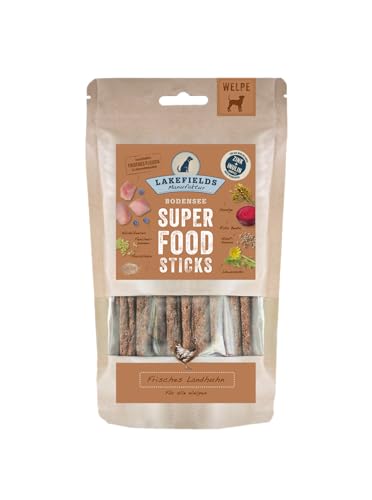 LAKEFIELDS MANUFAKTUR - SUPERFOOD - Premium Hunde Sticks vom Landhuhn für Welpen, nährstoffreiche Hunde leckerlis, gesund & getreidefrei, Hunde Snacks mit Hühnerfleisch 61,5% & Roter Beete, 1 x 130 g von Lakefields