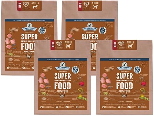 LAKEFIELDS MANUFAKTUR - SUPER Food - Premium Hundefutter trocken, Huhn 61%, getreidefreies Trockenfutter Senior, Alleinfutter mit Hühnerfleisch, Heidelbeeren & Roter Beete, ausgebacken, 4 x 1kg von Lakefields