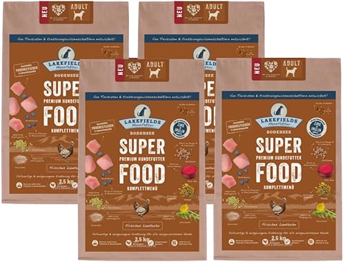 LAKEFIELDS SUPERFOOD Premium Hundefutter Trockenfutter Komplettmenü für ausgewachsene Hunde Landhuhn (4 x 2500 g) von Lakefields