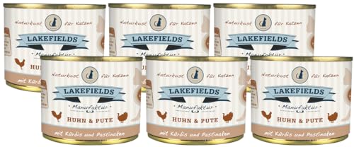 LAKEFIELDS MANUFAKTUR - Premium Katzenfutter nass, Huhn & Pute 90%, Katzenfutter ohne Getreide und Zucker, Alleinfutter Menü mit Kürbis & Pastinaken, 6 x 200g von Lakefields