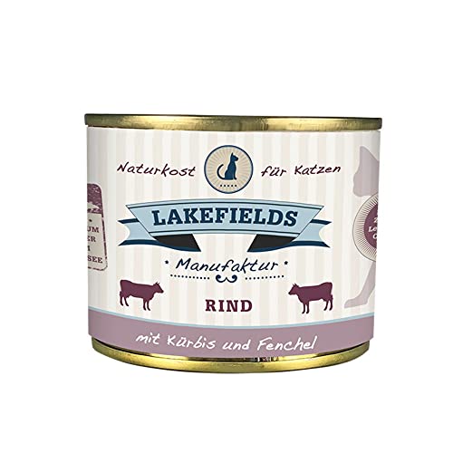 Lakefields MANUFAKTUR Nassfutter MENÜ RIND PUR 91% Fleischanteil für Katzen, Größe:12 x 200 g von Lakefields