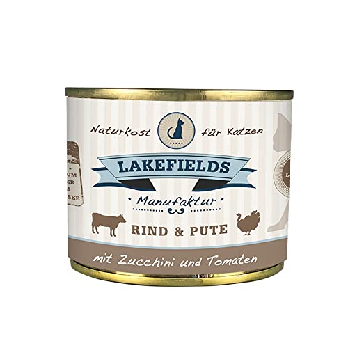 LAKEFIELDS MANUFAKTUR - Premium Katzenfutter nass, Rind & Pute 91%, Katzenfutter ohne Getreide und Zucker, Alleinfutter Menü mit Fenchel & Zucchini, 1 x 200g von Lakefields