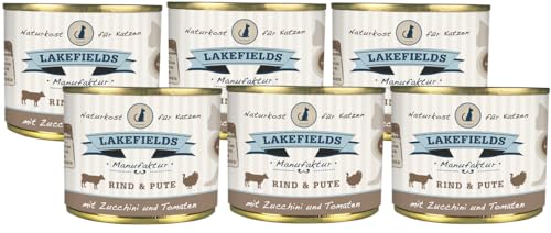 LAKEFIELDS MANUFAKTUR - Premium Katzenfutter nass, Rind & Pute 91%, Katzenfutter ohne Getreide und Zucker, Alleinfutter Menü mit Fenchel & Zucchini, 6 x 200g von Lakefields