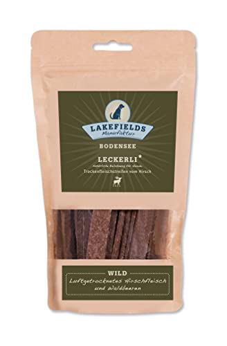 LAKEFIELDS MANUFAKTUR - Hundeleckerli Trockenfleischstreifen Wild, Hundesnack mit Wildfleisch 90%, getreidefreie & gesunde Leckerlies, ideal als Trainingsleckerlies, 1 x 150g von Lakefields