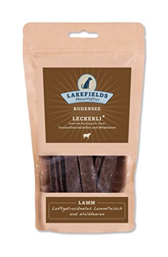 LAKEFIELDS MANUFAKTUR - Hundeleckerli Trockenfleischstreifen Weidelamm, Hundesnack mit Lammfleisch 90%, getreidefreie & gesunde Leckerlies, ideal als Trainingsleckerlies, 1 x 150g von Lakefields