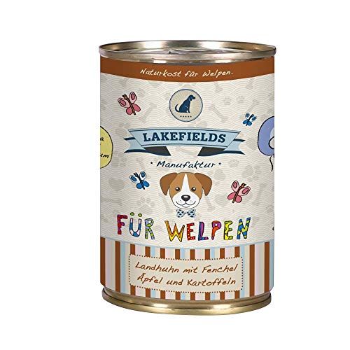 LAKEFIELDS MANUFAKTUR WELPEN Nassfutter MENÜ HUHN 61% Fleischanteil für Baby Hunde, Größe:12 x 400 g von Lakefields