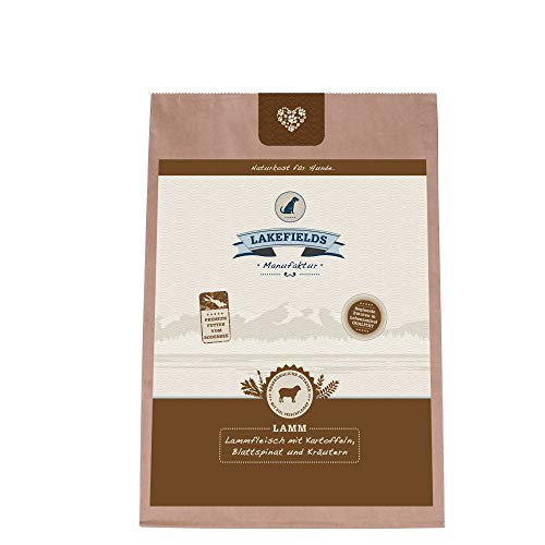 LAKEFIELDS MANUFAKTUR - Premium Hundefutter trocken, Lamm 68%, getreidefreies Trockenfutter Senior, Alleinfutter mit Lammfleisch, Zucchini, Äpfeln & Spinat, schonend ausgebacken, 4 x 2,5kg von Lakefields