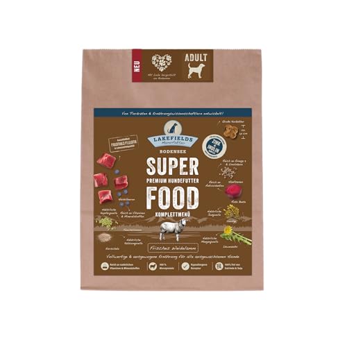 LAKEFIELDS MANUFAKTUR - SUPER FOOD - Premium Hundefutter trocken, Lamm 61%, getreidefreies Trockenfutter für ausgewachsene Hunde, Alleinfutter mit Lammfleisch, Spinat & Hanfsamen, ausgebacken, 1 x 1kg von Lakefields