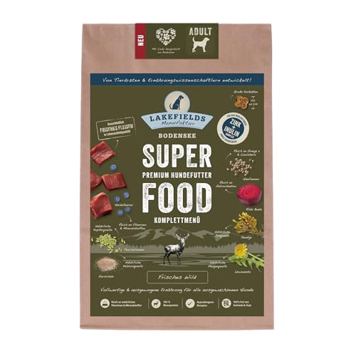 LAKEFIELDS MANUFAKTUR - SUPERFOOD - Premium Hundefutter trocken, Wild 61%, getreidefreies Trockenfutter für ausgewachsene Hunde, Alleinfutter mit Wildfleisch, Hanfsamen & Roter Beete, 1 x 2,5kg von Lakefields