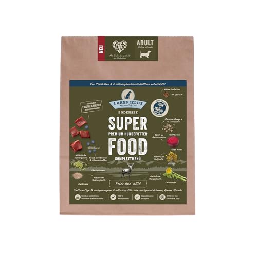 LAKEFIELDS MANUFAKTUR - SUPERFOOD - Premium Hundefutter trocken, Wild 61%, getreidefreies Trockenfutter für kleine ausgewachsene Hunde, Alleinfutter mit Wildfleisch, Hanfsamen & Roter Beete, 1 x 1kg von Lakefields