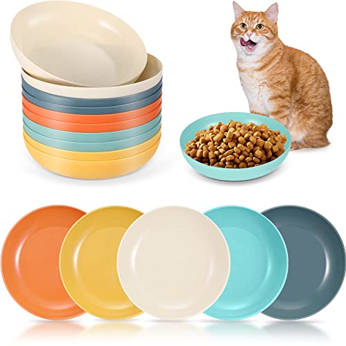 Lallisa 10 Stück 5,7 Zoll Basic Katzennäpfe für Futter und Wasser Flach Katzenfutter Schneebesen Müdigkeit Katzennapf für Kätzchen und kurze Beine Katze, Spülmaschinenfest, Weizenstroh, rund von Lallisa