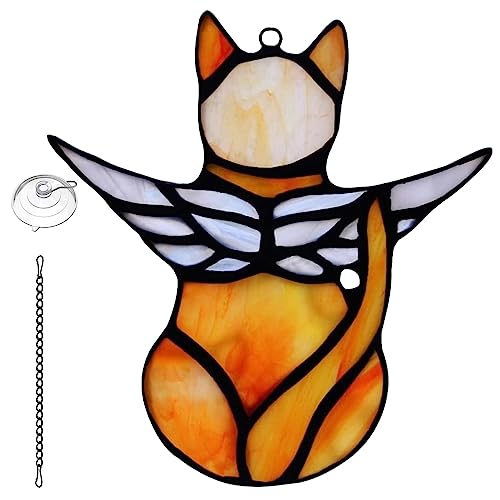 Lam-lord Engel Katze Memorial Ornamente, Katzendekor Sonnenfänger Fenster Hängen, Haustier Gedenkstatue für Katzenliebhaber Katze Themed Geschenke Ornamente (Orange) von Lam-lord