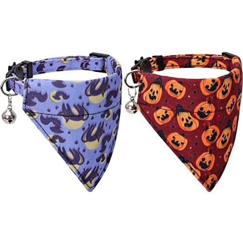 2 Stück/Set Halloween Katzenhalsband Breakaway mit abnehmbarem Bandana und Glocke für Kitty verstellbare Sicherheit von Lamphyface