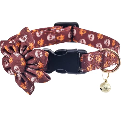 Halloween-Hundehalsband mit abnehmbarem, niedlichem Sonnenblumen-Design, verstellbar, Totenkopf-Muster, Größe M von Lamphyface