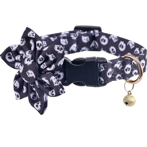 Halloween-Hundehalsband mit abnehmbarem, niedlichem Sonnenblumen-Motiv, verstellbar, Totenkopf-Muster, Größe S von Lamphyface