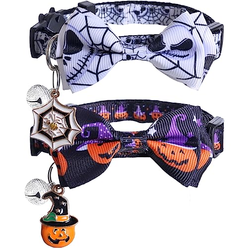 Halloween-Katzenhalsband, mit niedlicher Fliege und Glöckchen, verstellbar von Lamphyface