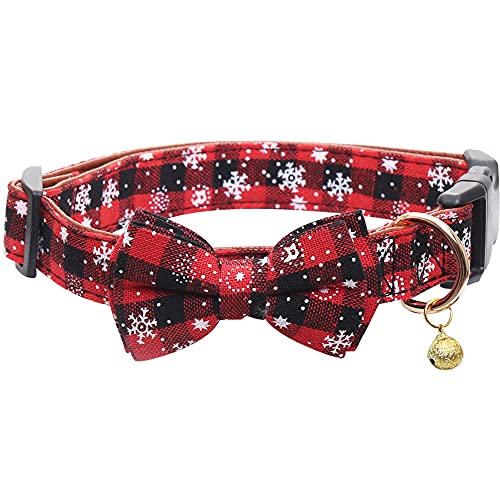 Hundehalsband, weihnachtliches Schneeflocken-Motiv, verstellbar, mit niedlicher Fliege und Glöckchen von Lamphyface