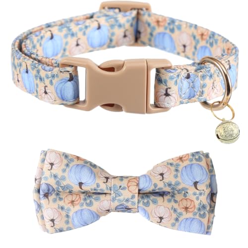 Hundehalsband mit Fliege und Glöckchen, für Herbst und Urlaub, verstellbares Haustierhalsband für Hunde (Kürbis, Größe M) von Lamphyface