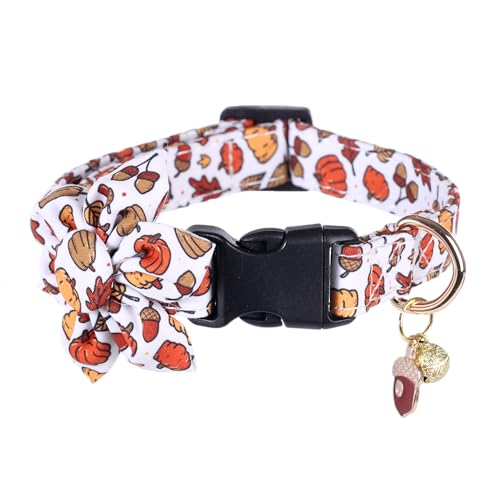 Hundehalsband mit Sonnenblume und Glocke, Herbsturlaub, verstellbare Haustierhalsbänder für Hunde (Acorn,Medium) von Lamphyface