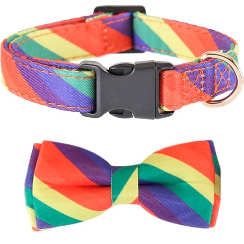 Regenbogen-Hundehalsband mit Fliege für LGBT Pride Gay Parade Welpe Haustier Halsband LGBT für kleine, mittelgroße und große Hunde von Lamphyface