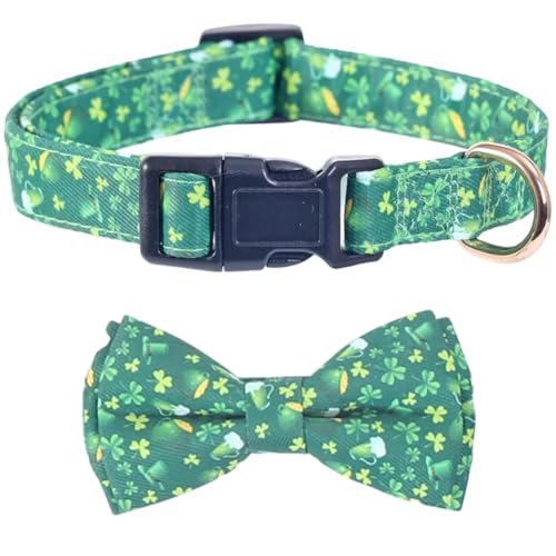 St. Patrick's Day Hundehalsband mit abnehmbarer niedlicher Fliege, Kleeblatt, verstellbar, Größe L von Lamphyface