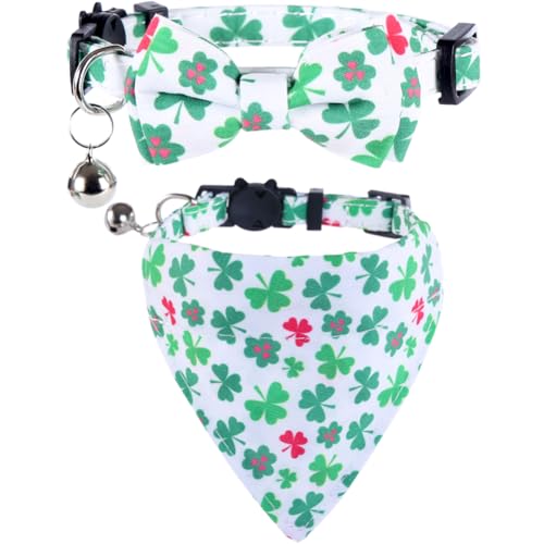 St. Patrick's Day Katzenhalsband, mit Fliege, Bandana und Glocke, Urlaub für Kätzchen, verstellbare Sicherheit von Lamphyface