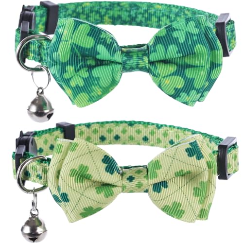 St. Patrick's Day Katzenhalsband mit Fliege und Glockenverschluss, verstellbare Sicherheit von Lamphyface