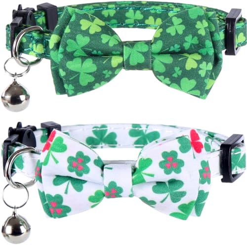 St. Patrick's Day Katzenhalsband mit Fliege und Glöckchen, verstellbar, Sicherheit von Lamphyface