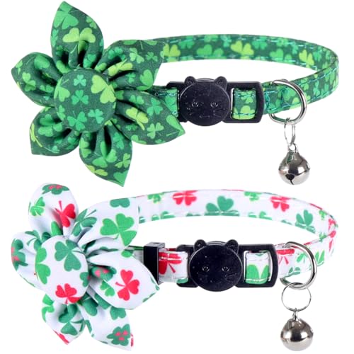 St. Patrick's Day Katzenhalsband mit Fliege und Glöckchen, verstellbar, Sicherheit von Lamphyface