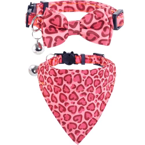 Valentinstag-Katzenhalsband mit Fliege, Bandana und Glocke, Urlaub für Kätzchen, verstellbar, Sicherheit, Liebesherz von Lamphyface