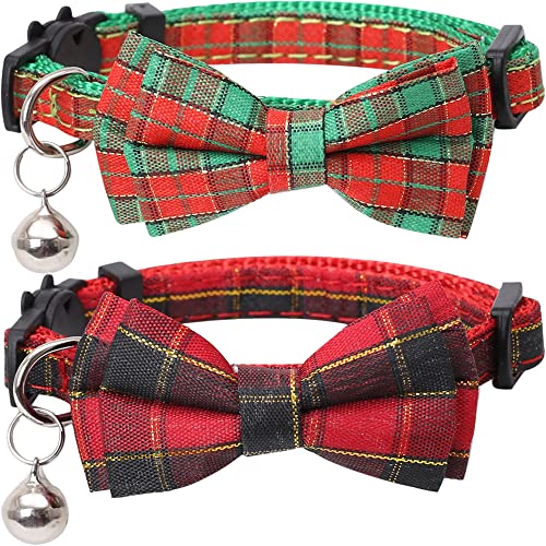 Weihnachtliches Katzenhalsband mit niedlicher Fliege und Glocke für Kätzchen, verstellbares Sicherheits-Plaid von Lamphyface