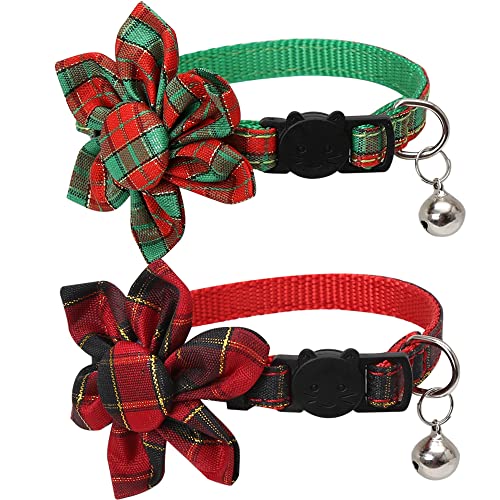 Weihnachtliches Katzenhalsband mit süßem Sonnenblumen-Zubehör und Glocke für Kätzchen, verstellbares Sicherheits-Plaid von Lamphyface