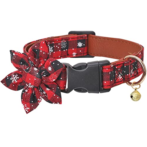 Weihnachts-Hundehalsband, Schneeflocke, klassisch, kariert, verstellbar, mit niedlicher Blume und Glöckchen von Lamphyface