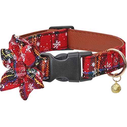 Weihnachts-Hundehalsband, Schneeflocke, klassisch, kariert, verstellbar, mit niedlicher Blume und Glöckchen von Lamphyface