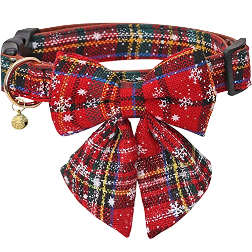 Weihnachts-Hundehalsband, Schneeflocke, klassisch, kariert, verstellbar, mit niedlicher Fliege und Glöckchen von Lamphyface