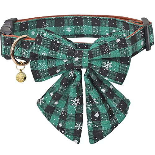Weihnachts-Hundehalsband, Schneeflocke, klassisch, kariert, verstellbar, mit niedlicher Fliege und Glöckchen von Lamphyface