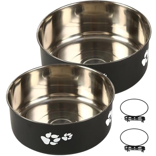 2pcs Hundekiste Wasserschale, Hundekiste Wasserschale Keine Verschüttung Edelstahl Hundekiste Schalen, Hängende Hundeberken für Zwinger Katze Welpe Hasen Meerschweinchen Frettchen Vogel Vogel von Lamppdcor