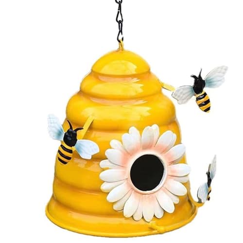 Bird House, 5.7x5.7x6,5 Zoll Bienenstockdesign Iron Bird House mit Bienenschmuck, hängen oder platzieren, leicht zu reinigende Gartendekoration für den Gebrauch im Freien von Lamppdcor