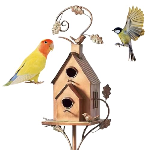 Lamppdcor Bird House 6.7x3,2 Zoll Eisenhänge -Vogelhaus mit Zweigen, sauber im Freien Gartengarten Bird House für kleine Vögel zum Sitzen und Futterstil 1 von Lamppdcor