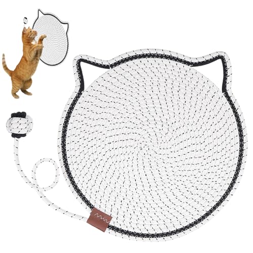 Lamppdcor Cat Scratch Pad Katze Kratzmatte 17in Katze-Katzenkratzpolster mit Seilkugel Kratzer-resistentes waschbares Atmungsbecher-Wattestäbchen-Katze Kratzer für Innenkatzen, Weiß von Lamppdcor